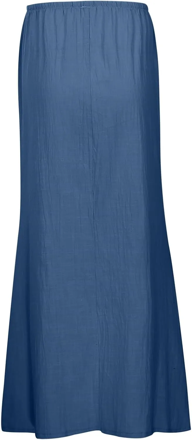 Long Skirts for Women with Slit High Elastic Waist Loose Solid Casual Maxi Skirt for Women Trendy 2025 Summer Vacation