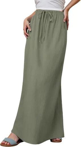 Long Skirts for Women with Slit High Elastic Waist Loose Solid Casual Maxi Skirt for Women Trendy 2025 Summer Vacation