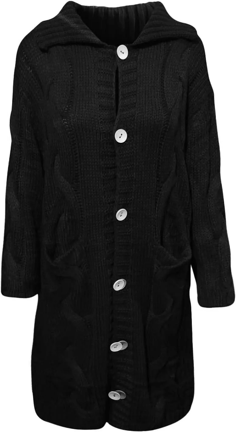 Long Sleeve Cable Knit Long Cardigan for Women 2024 Fall Winter Chunky Open Front Button Sweaters with Pockets