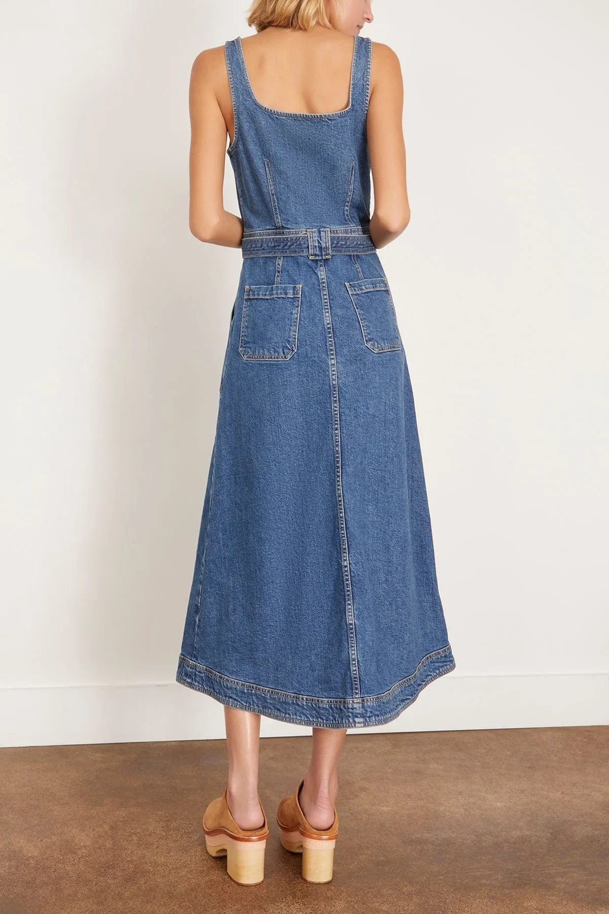 Manson Short Sleeve Belted Midi Dress in Marine Wash