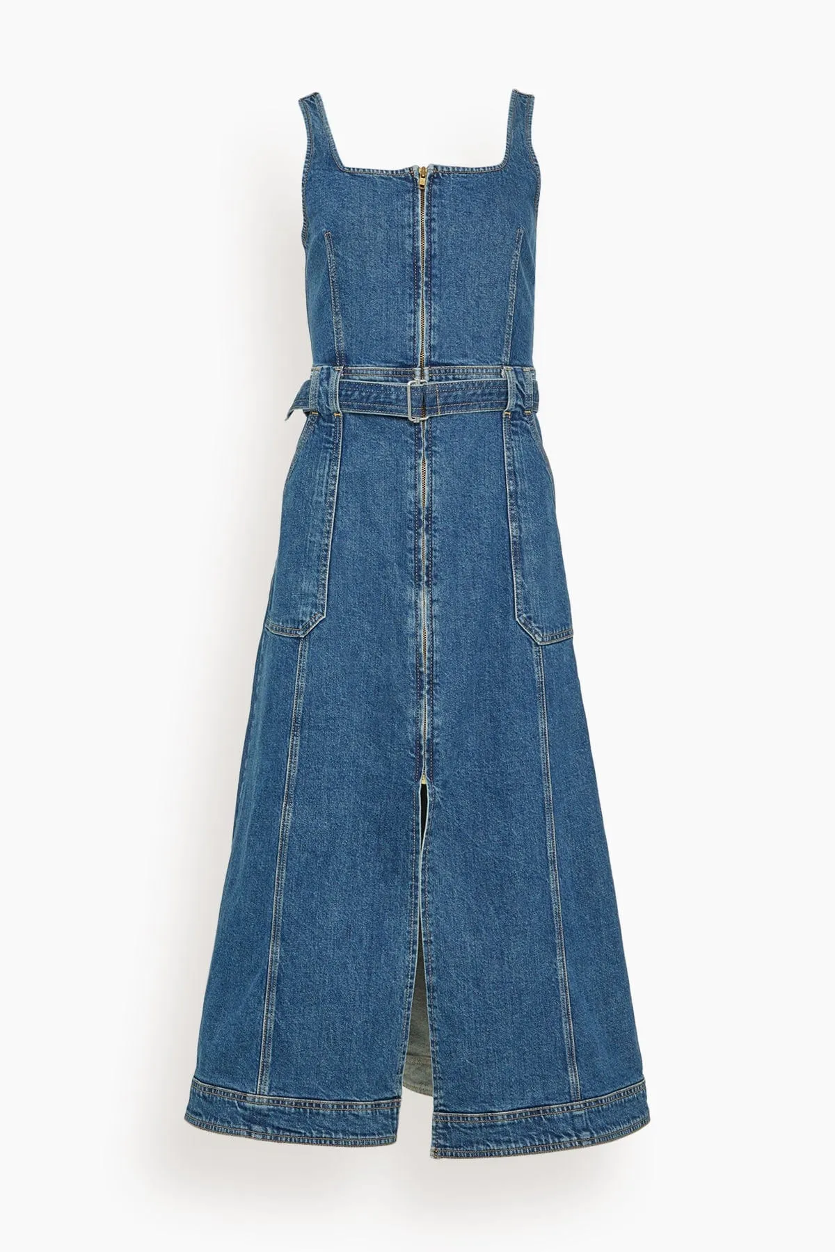 Manson Short Sleeve Belted Midi Dress in Marine Wash