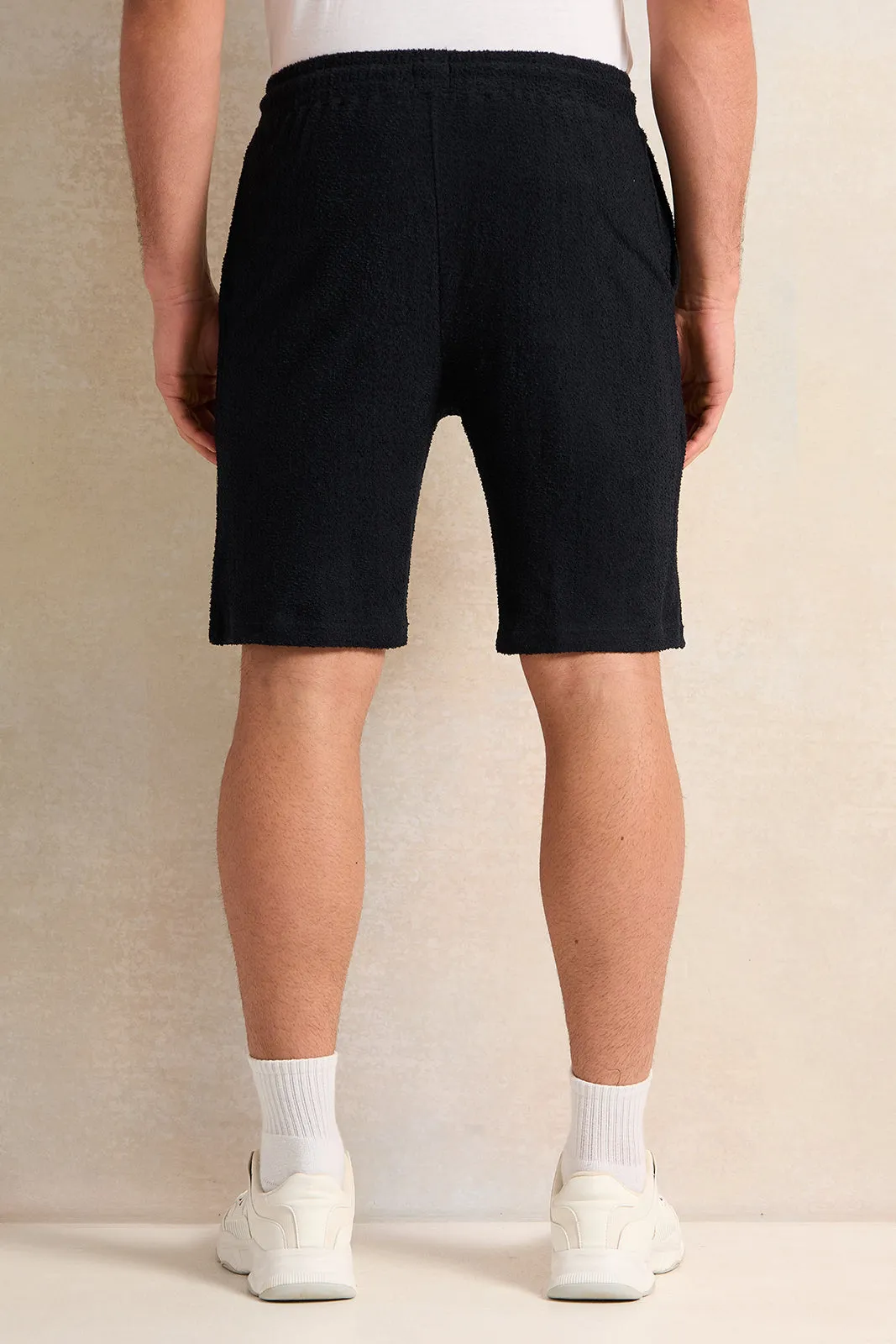 Men Black Textured Active Shorts