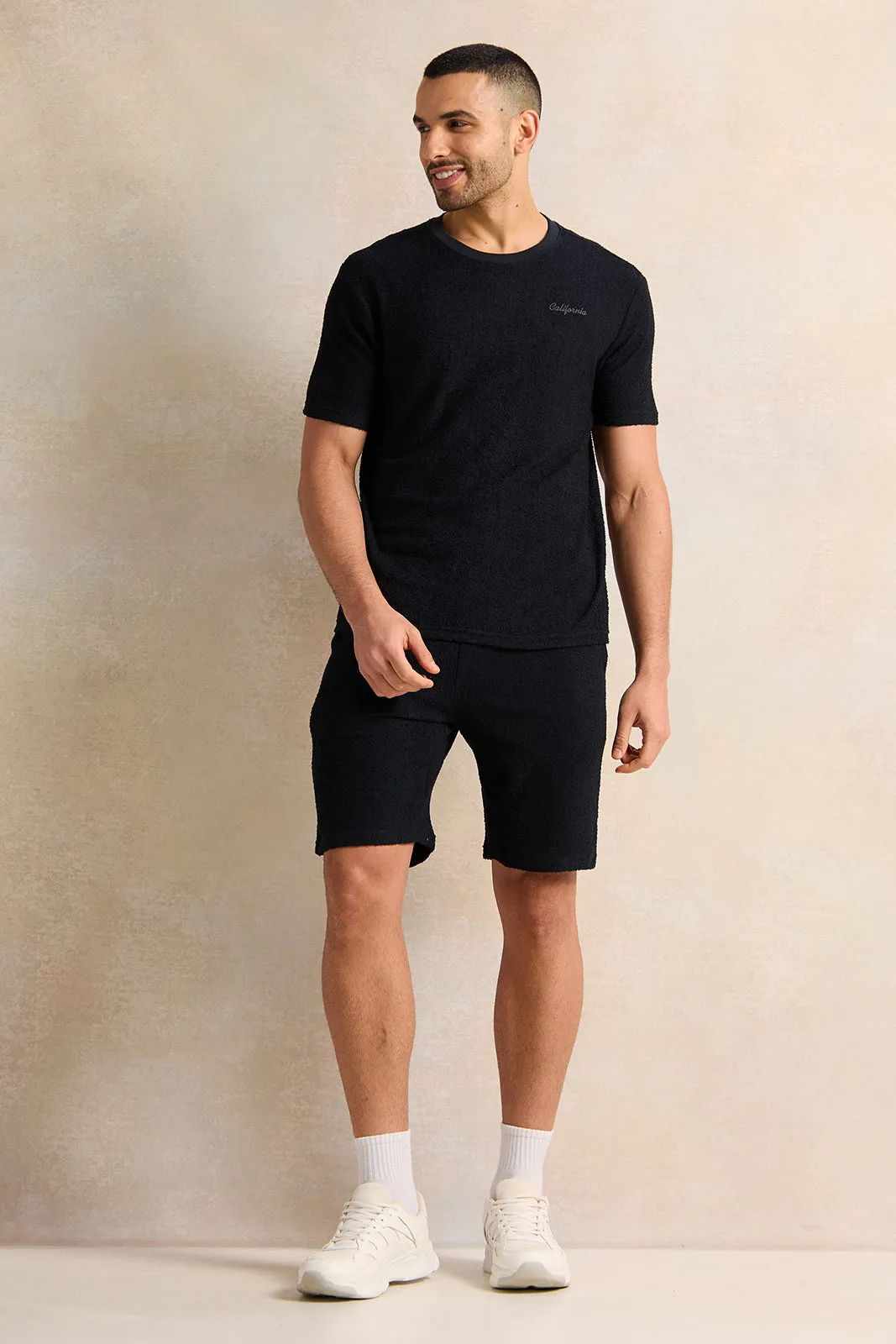 Men Black Textured Active Shorts