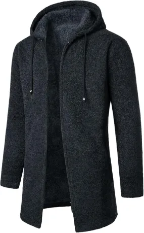 Men's Wool Blend Jacket Winter Warm Sherpa Lined Thicked Overcoats Casual Slim Medium Long Plush Fleece Hooded Coats