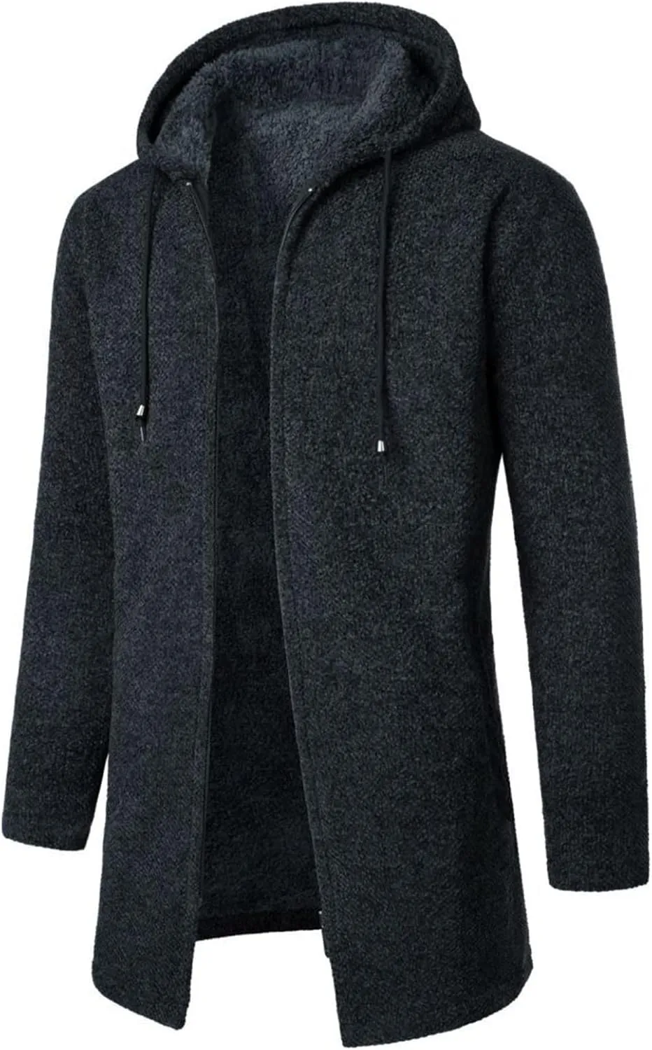 Men's Wool Blend Jacket Winter Warm Sherpa Lined Thicked Overcoats Casual Slim Medium Long Plush Fleece Hooded Coats