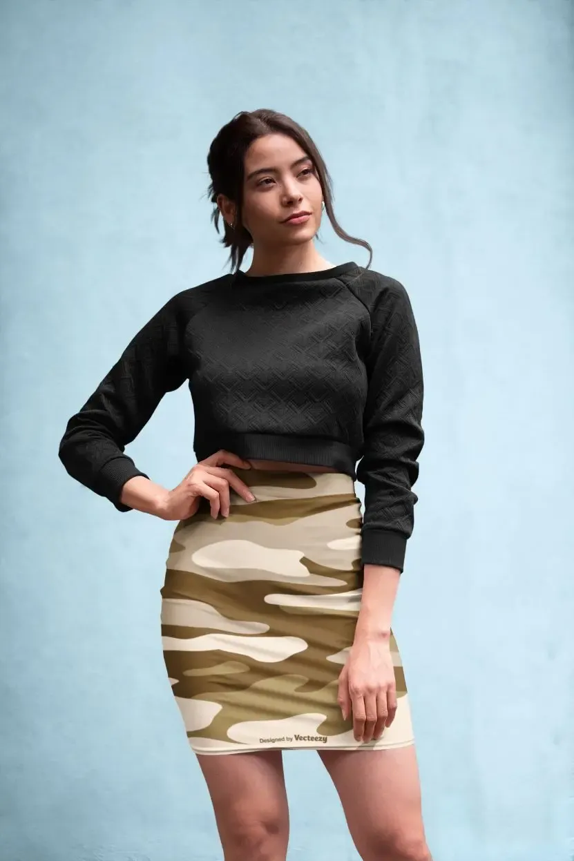 Pencil skirt mockup featuring a woman posing against a textured-background-28664 Pencil Skirt
