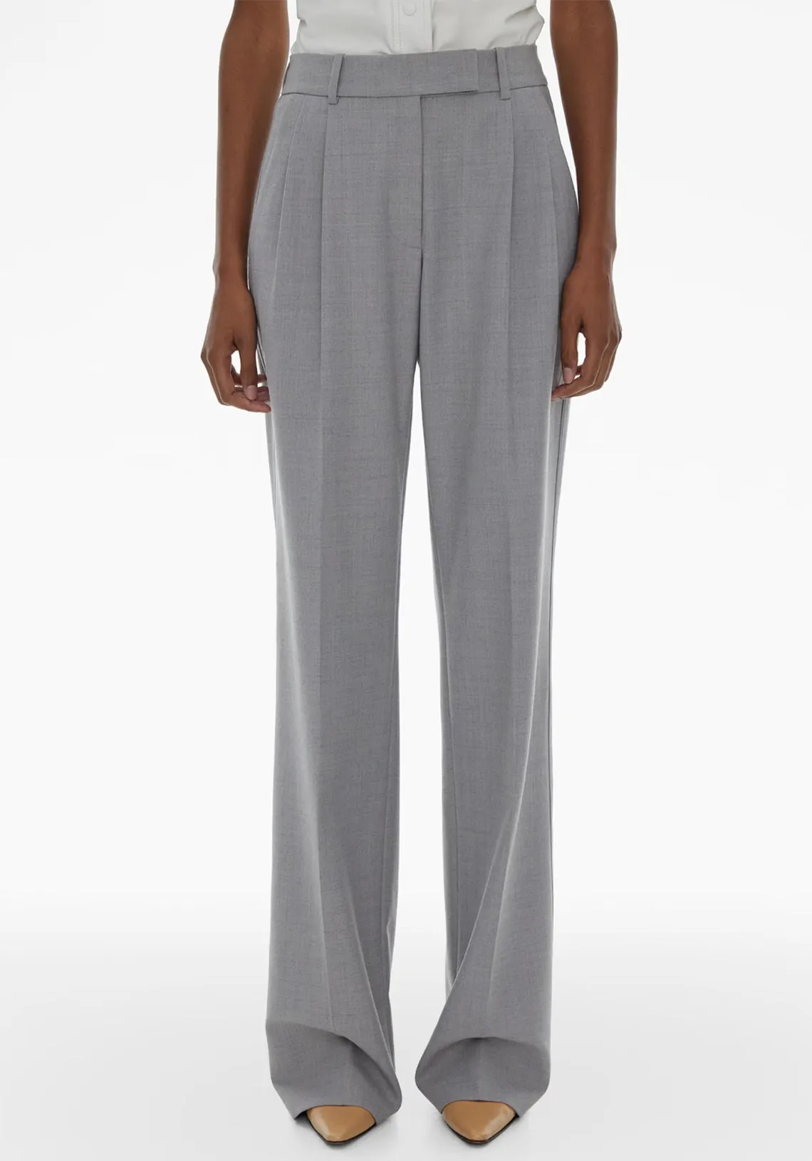 PLEAT WOOL PANT LIGHT GREY