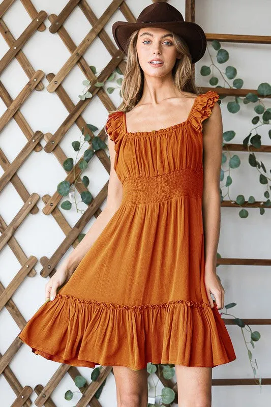 Plus Smocked Waist Ruffled Sleeveless Dress