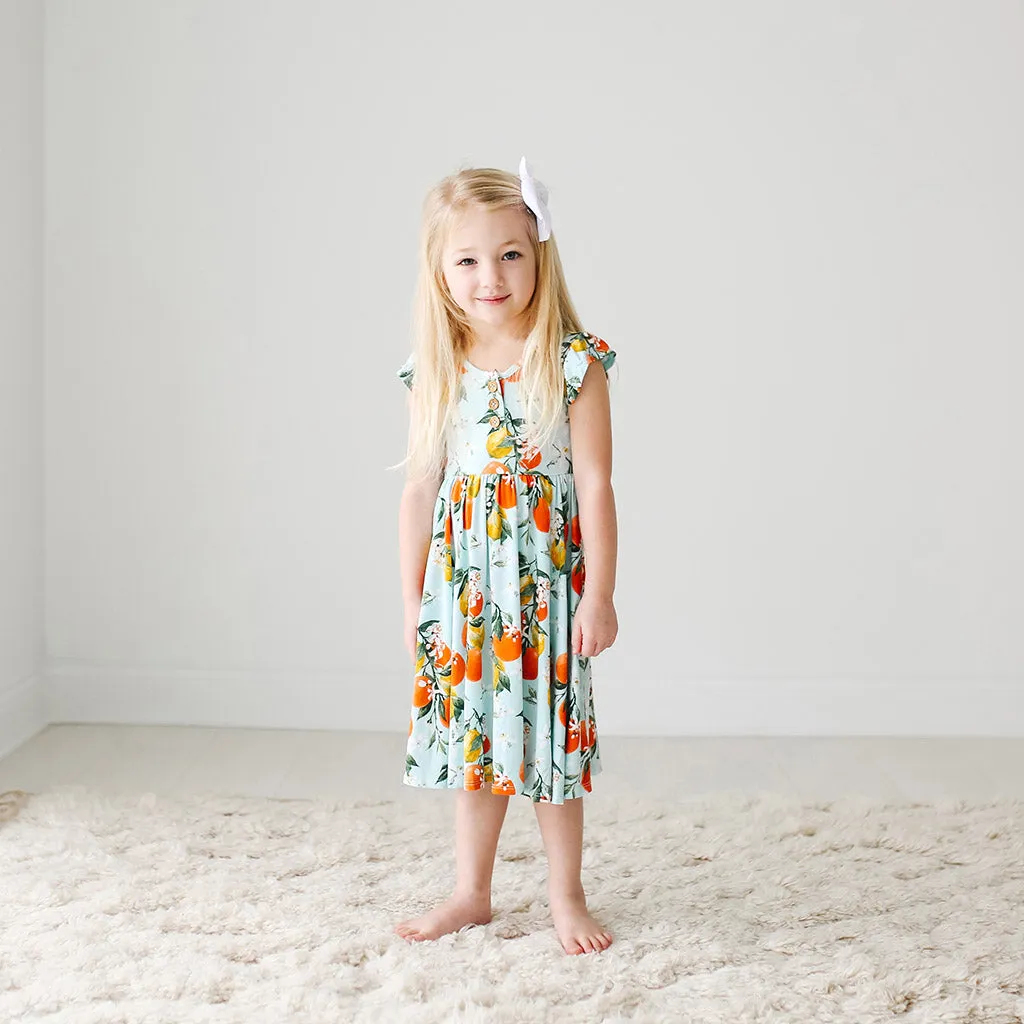 Posh Peanut Mirabella Ruffled Capsleeve Henley Twirl Dress
