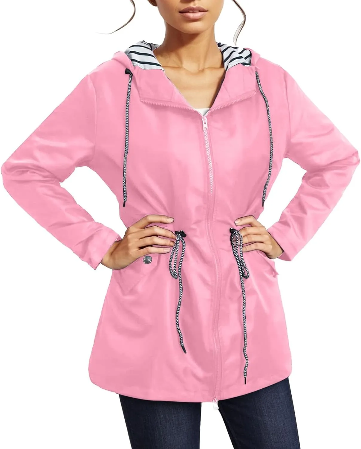 Rain Coats Women 2024 Trendy Windbreaker Jackets Waterproof Outerwear Overcoat Lightweight Outdoor Hooded Trench Coat