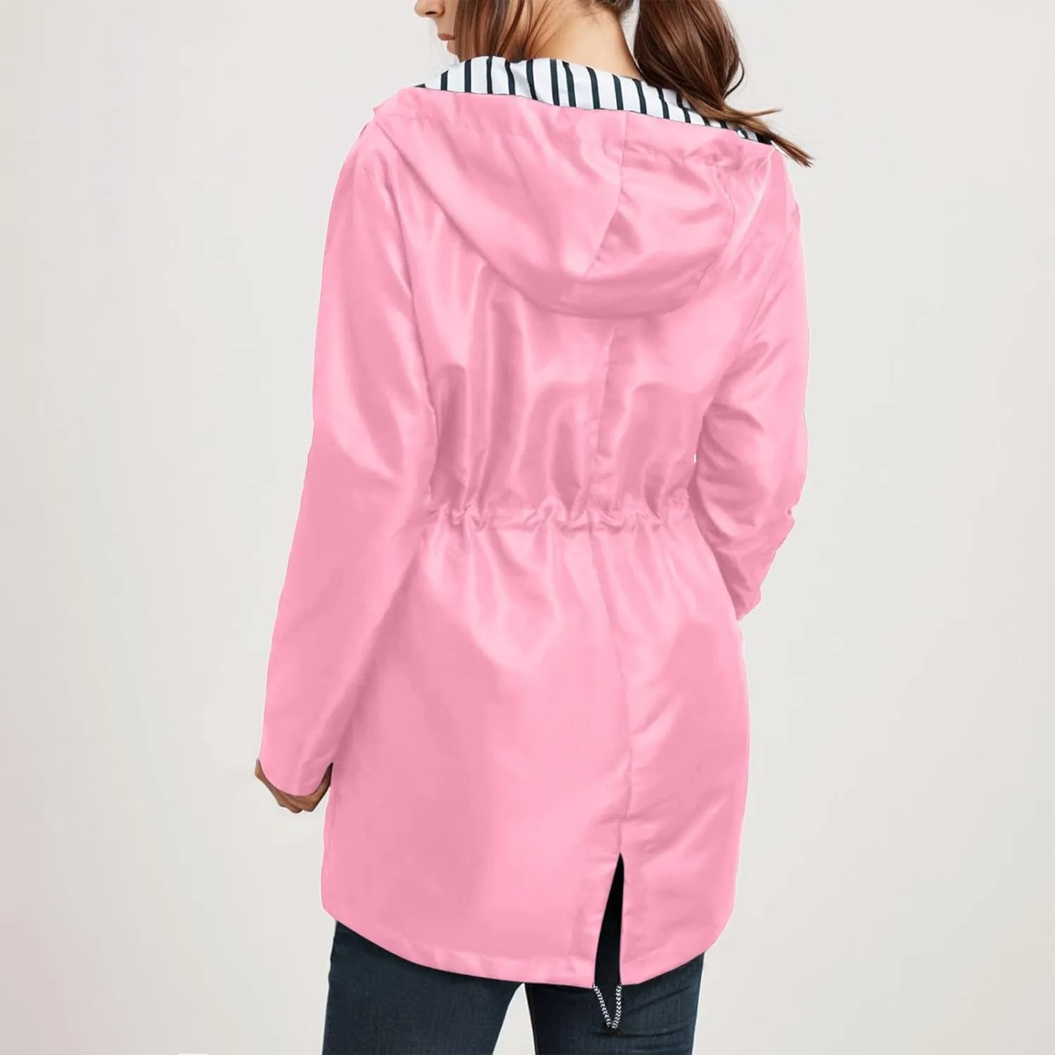 Rain Coats Women 2024 Trendy Windbreaker Jackets Waterproof Outerwear Overcoat Lightweight Outdoor Hooded Trench Coat