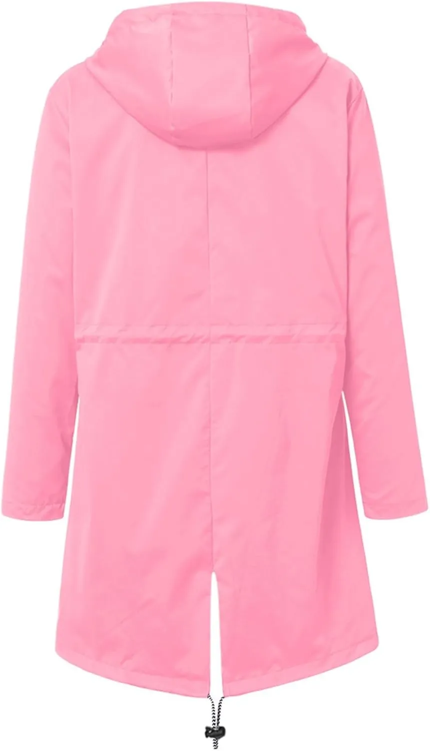 Rain Coats Women 2024 Trendy Windbreaker Jackets Waterproof Outerwear Overcoat Lightweight Outdoor Hooded Trench Coat