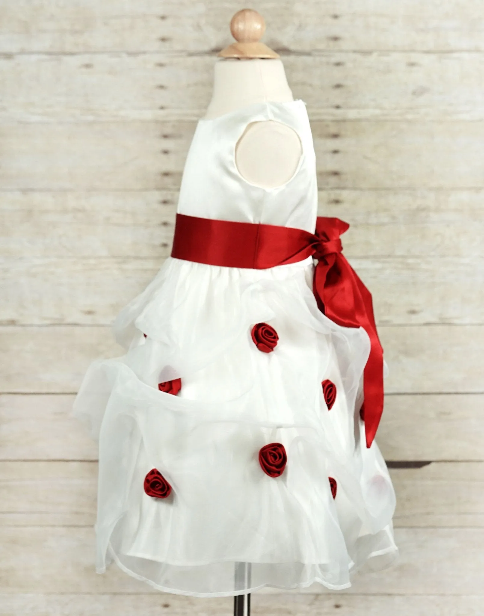Red and White Rose Dress - Red