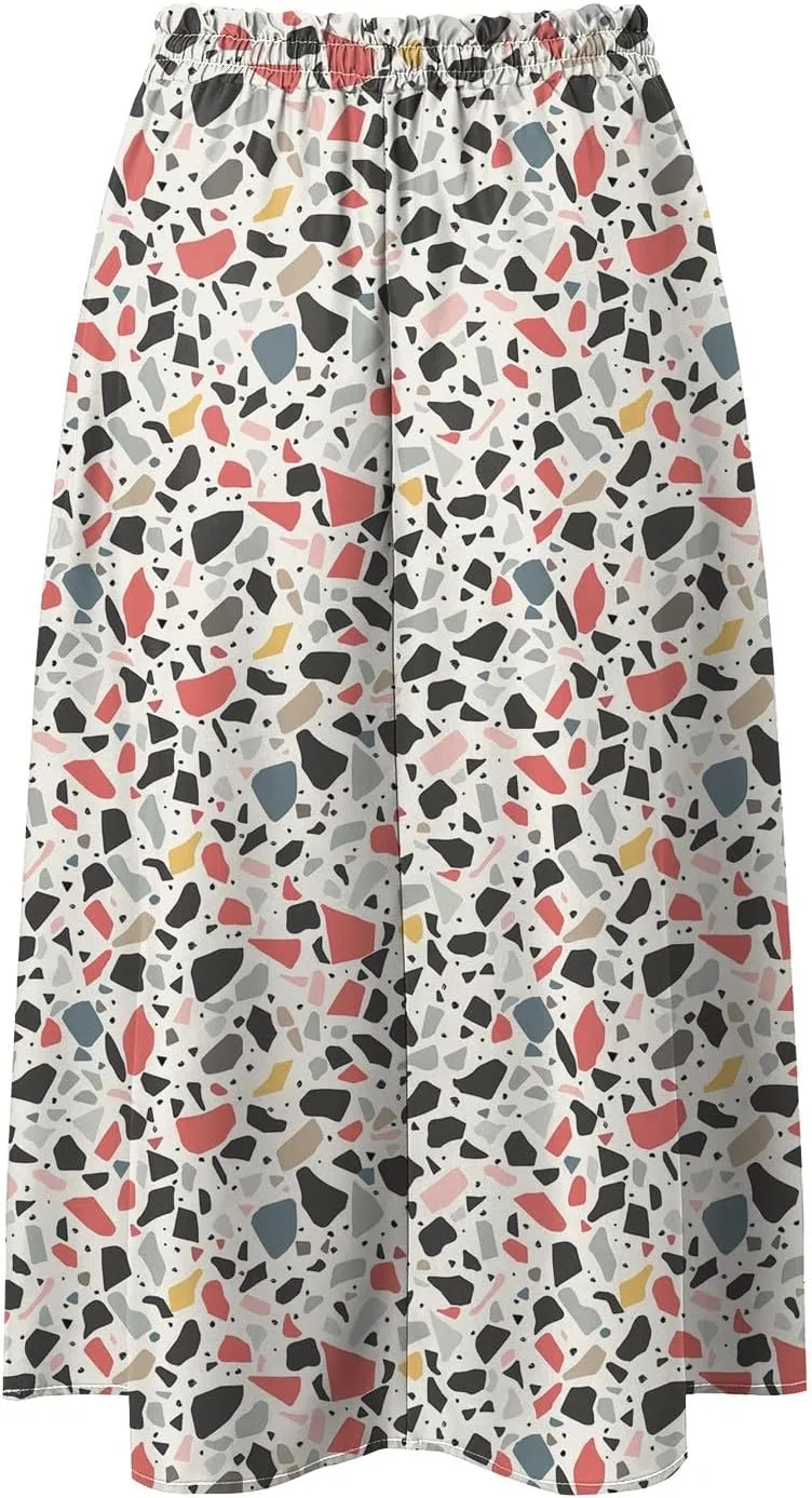 Rvidbe Midi Skirt for Women Graphic Printed High Waisted Below Knee Pleated Flowy Skirts with Pockets Beach A-Line Skirts