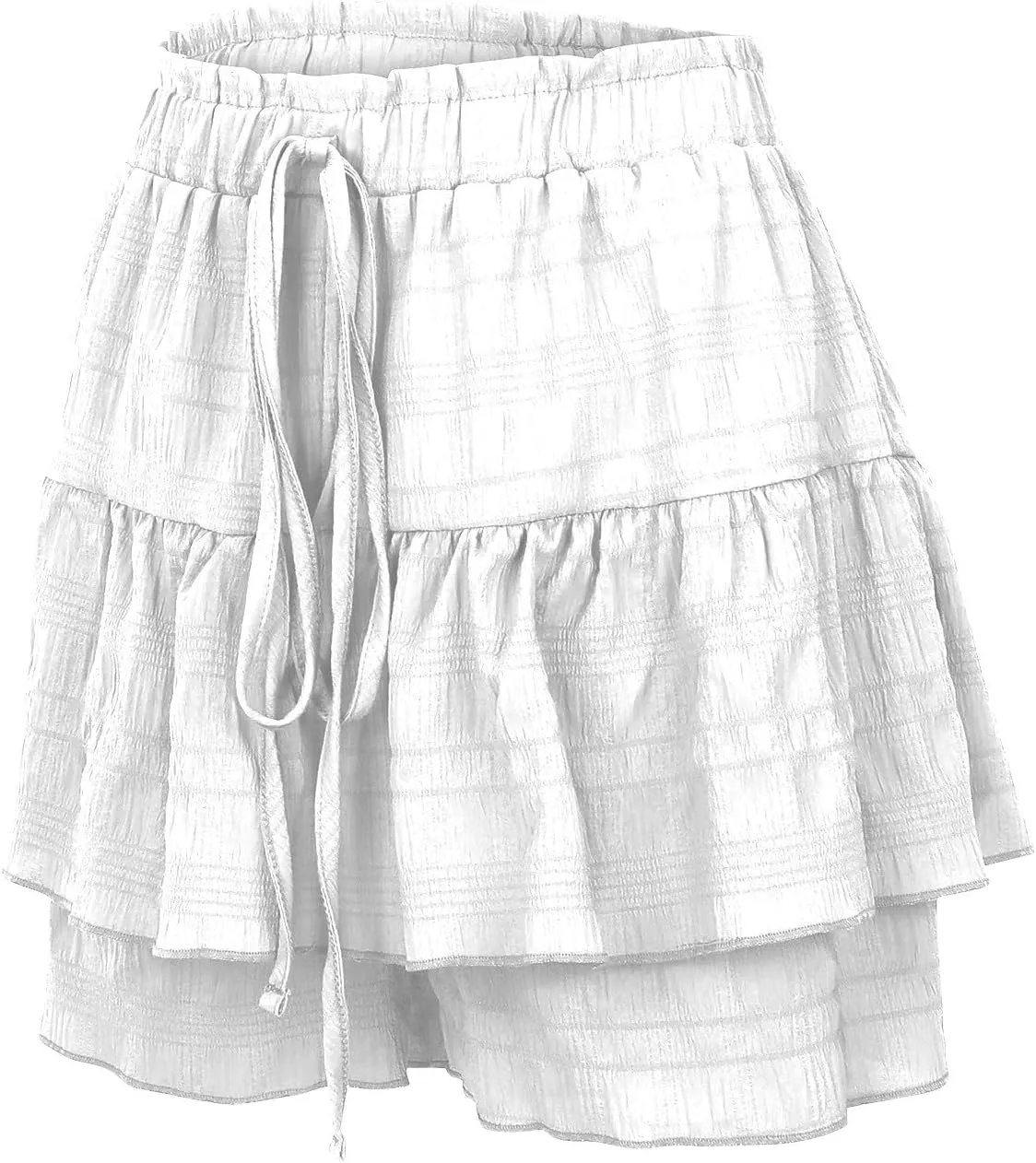 Skirts for Women Trendy Midi Length High Elastic Waist Drawstring Double Ruffle Hem Loose Flowy Casual Short Skirts