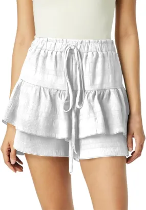 Skirts for Women Trendy Midi Length High Elastic Waist Drawstring Double Ruffle Hem Loose Flowy Casual Short Skirts