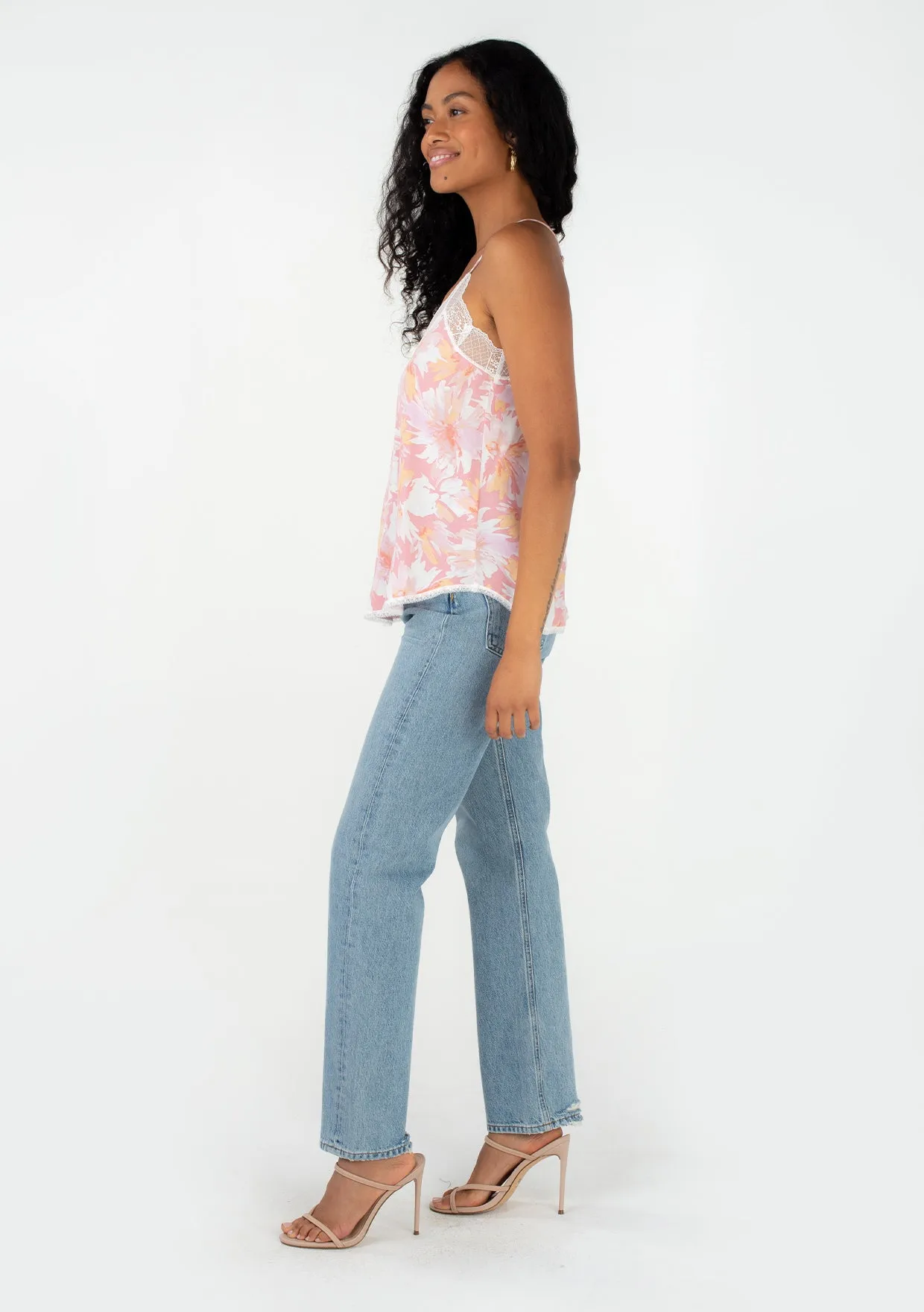 Spring Floral Lace Trim Racerback Cami