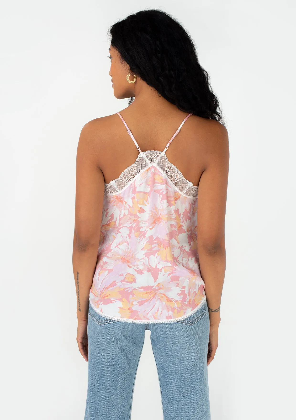 Spring Floral Lace Trim Racerback Cami