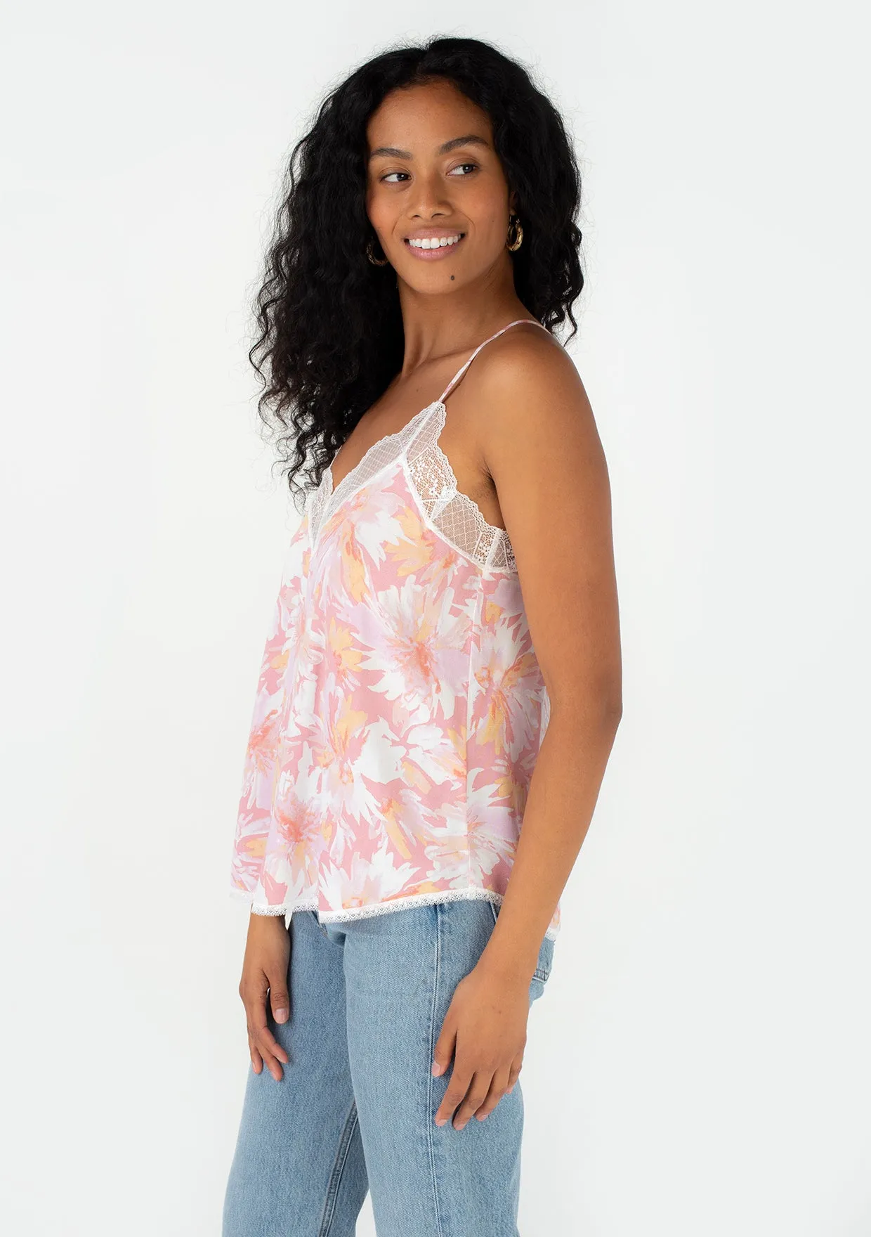 Spring Floral Lace Trim Racerback Cami
