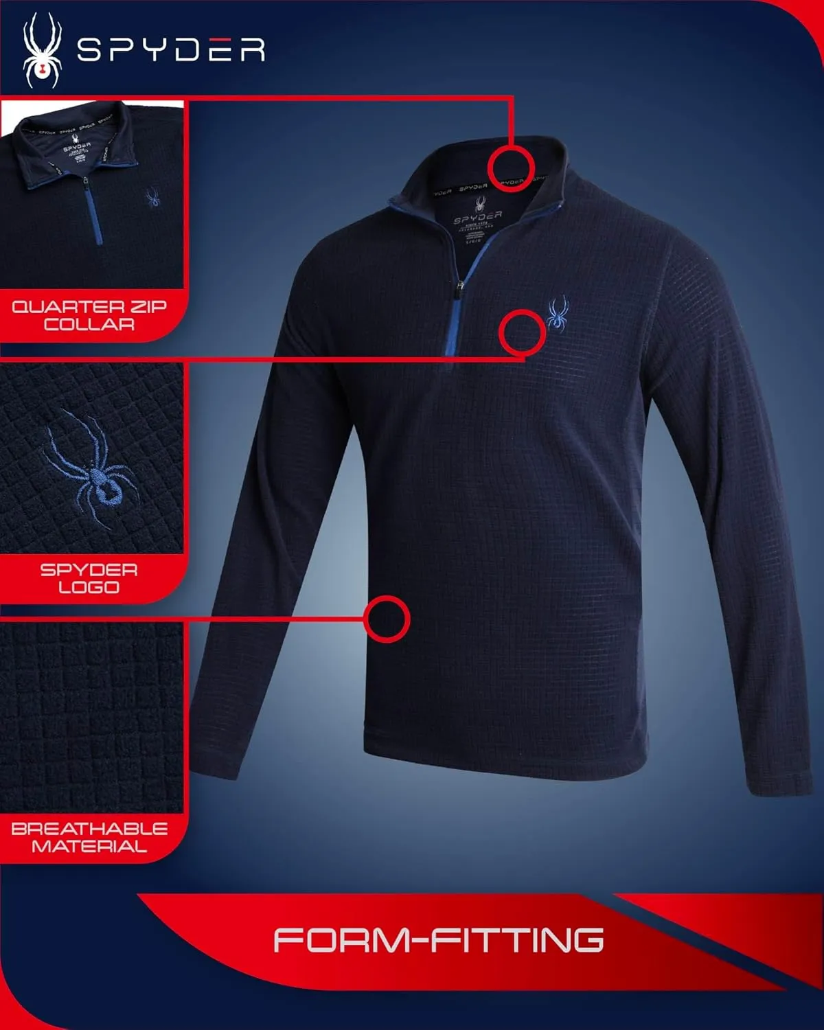 Spyder Men's Active Quarter Zip Sweatshirt - Lightweight Grid Fleece Athletic Mock Neck Pullover Sweatshirt (Sizes: S-XXL)