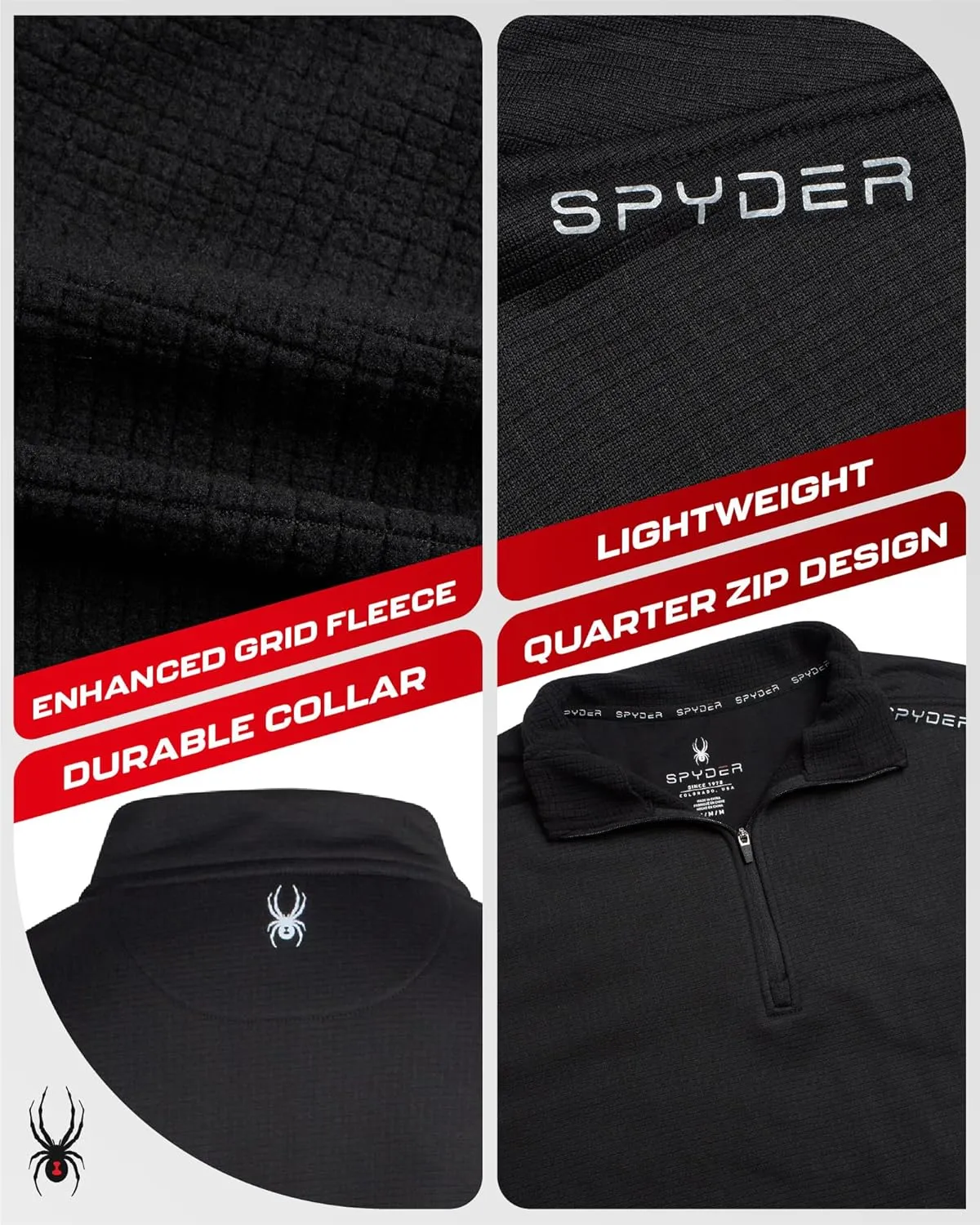 Spyder Men's Active Quarter Zip Sweatshirt - Lightweight Grid Fleece Athletic Mock Neck Pullover Sweatshirt (Sizes: S-XXL)