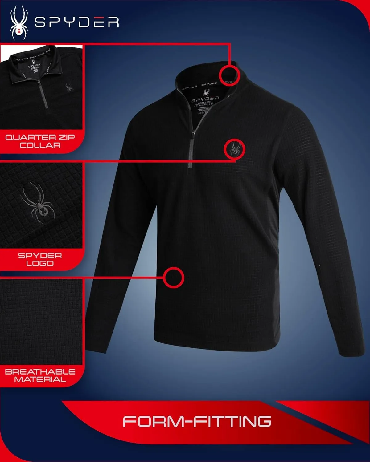 Spyder Men's Active Quarter Zip Sweatshirt - Lightweight Grid Fleece Athletic Mock Neck Pullover Sweatshirt (Sizes: S-XXL)