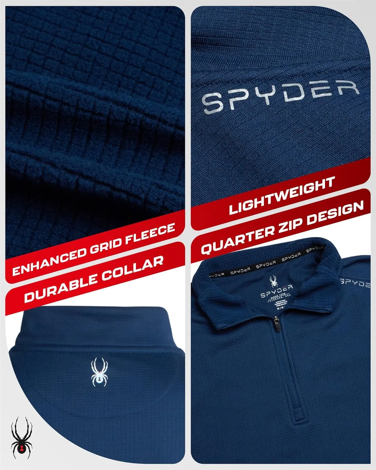 Spyder Men's Active Quarter Zip Sweatshirt - Lightweight Grid Fleece Athletic Mock Neck Pullover Sweatshirt (Sizes: S-XXL)