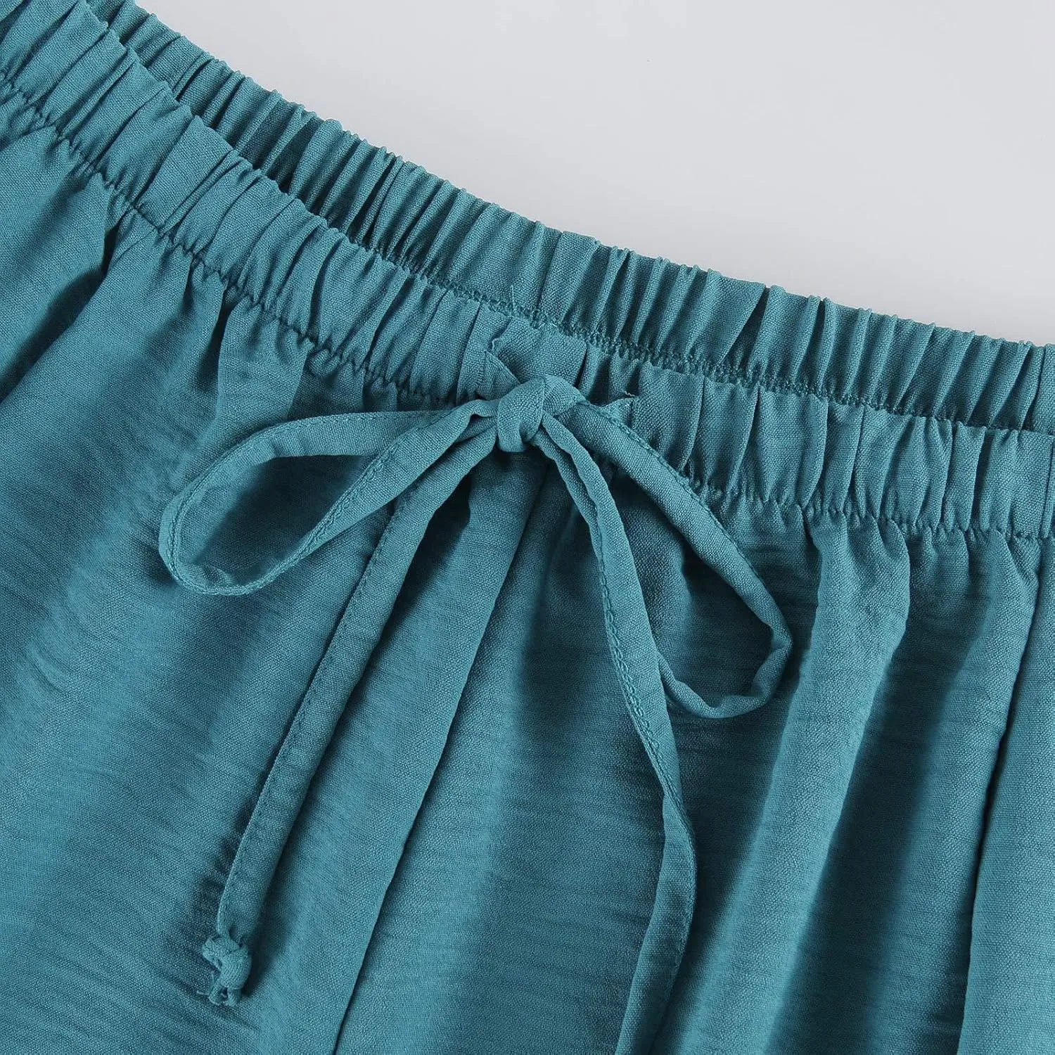 The Happy Wind Linen Pants, Women's Linen Wide Leg Casual Loose Drawstring Beach Palazzo Harem Pants with Pockets