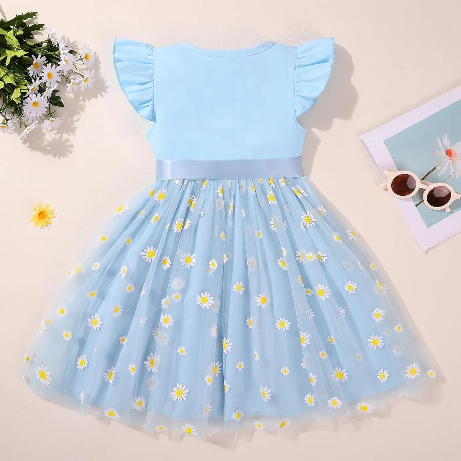 Toddler Baby Girls Tutu Tulle Dress Ruffled Sleeve Print Mesh Party Princess Dresses Summer Clothes 2-7T