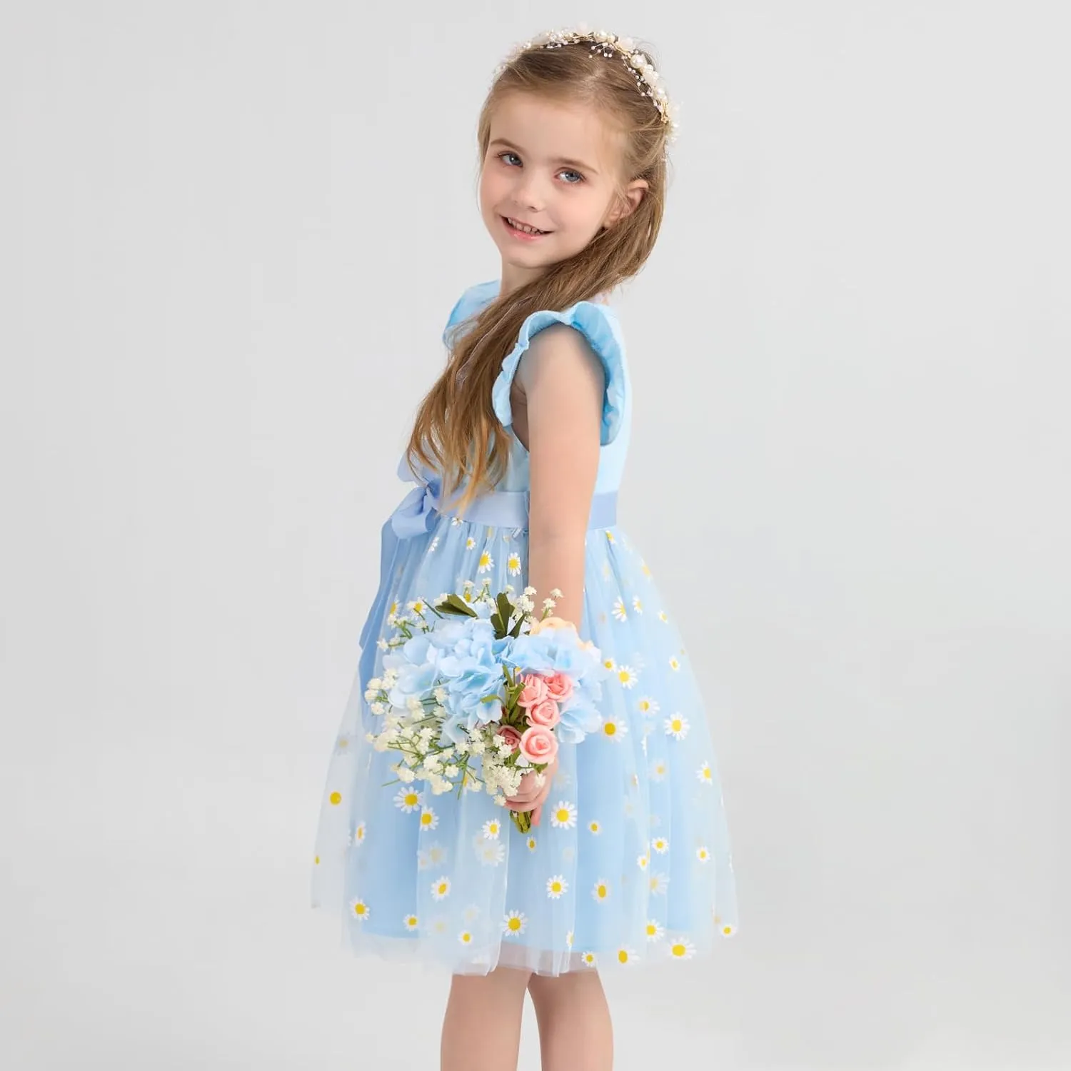 Toddler Baby Girls Tutu Tulle Dress Ruffled Sleeve Print Mesh Party Princess Dresses Summer Clothes 2-7T