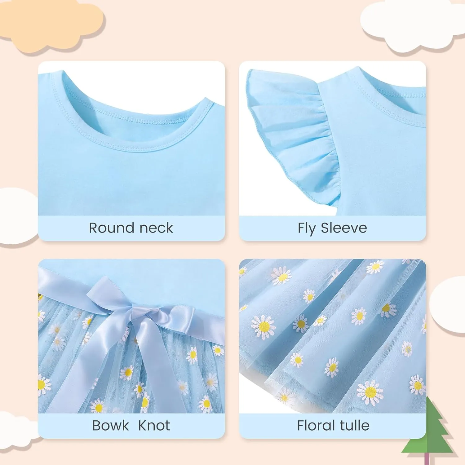 Toddler Baby Girls Tutu Tulle Dress Ruffled Sleeve Print Mesh Party Princess Dresses Summer Clothes 2-7T