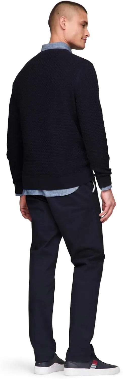Tommy Hilfiger Men's Textured Waffle Knit Crewneck Sweater Lightweight Pullover, Available in Big & Tall