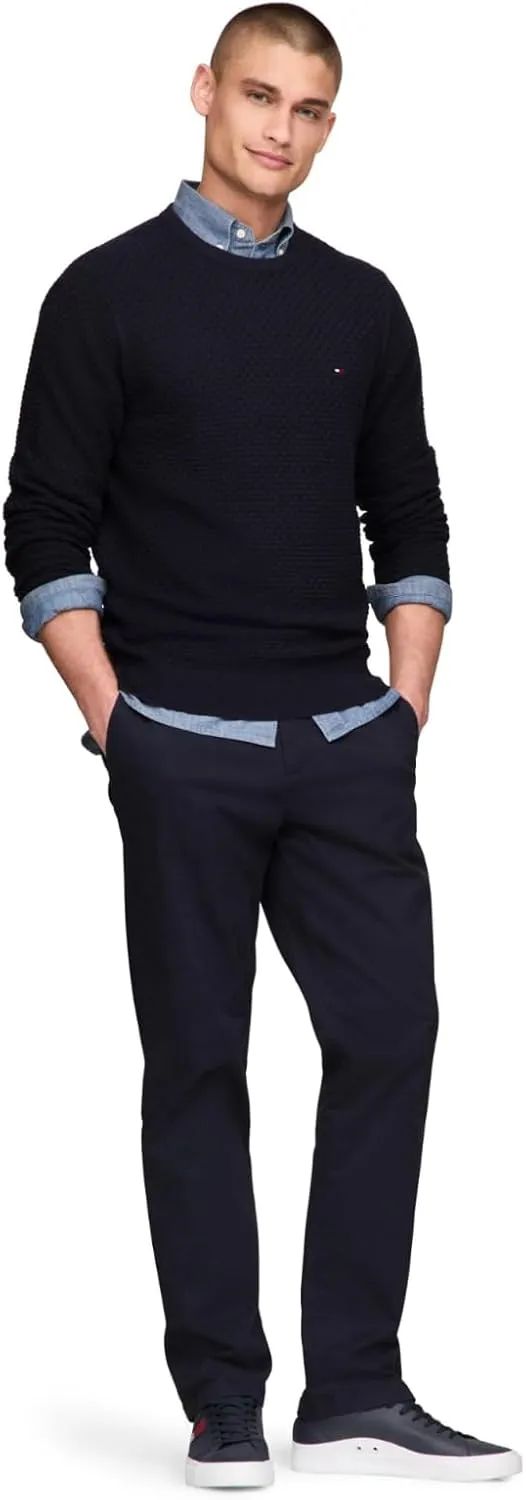 Tommy Hilfiger Men's Textured Waffle Knit Crewneck Sweater Lightweight Pullover, Available in Big & Tall