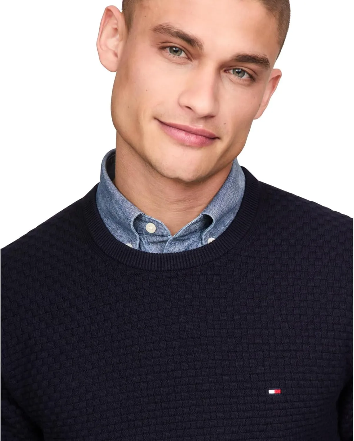 Tommy Hilfiger Men's Textured Waffle Knit Crewneck Sweater Lightweight Pullover, Available in Big & Tall