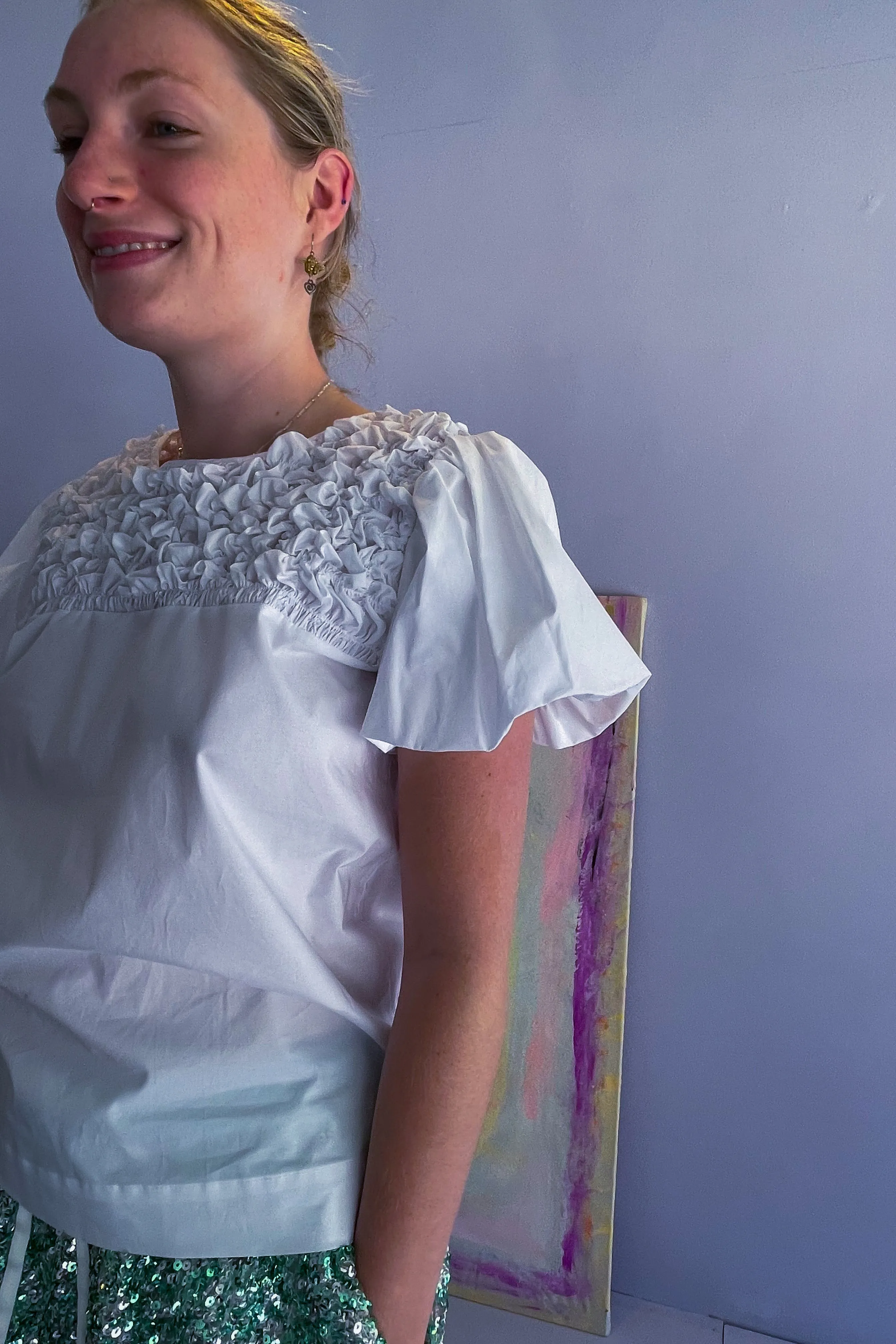 Vivetta- Abstract Smocked Top: White