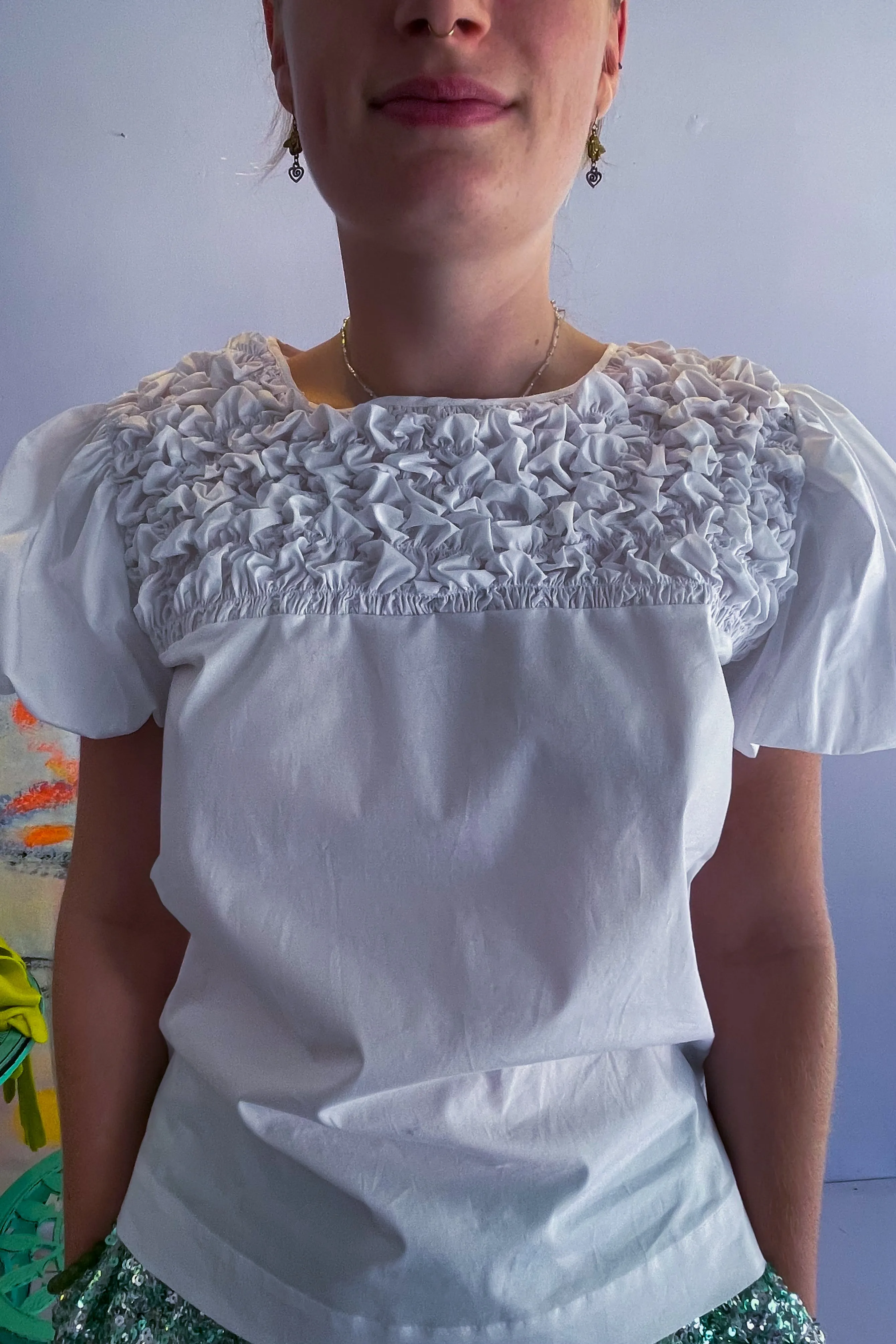 Vivetta- Abstract Smocked Top: White