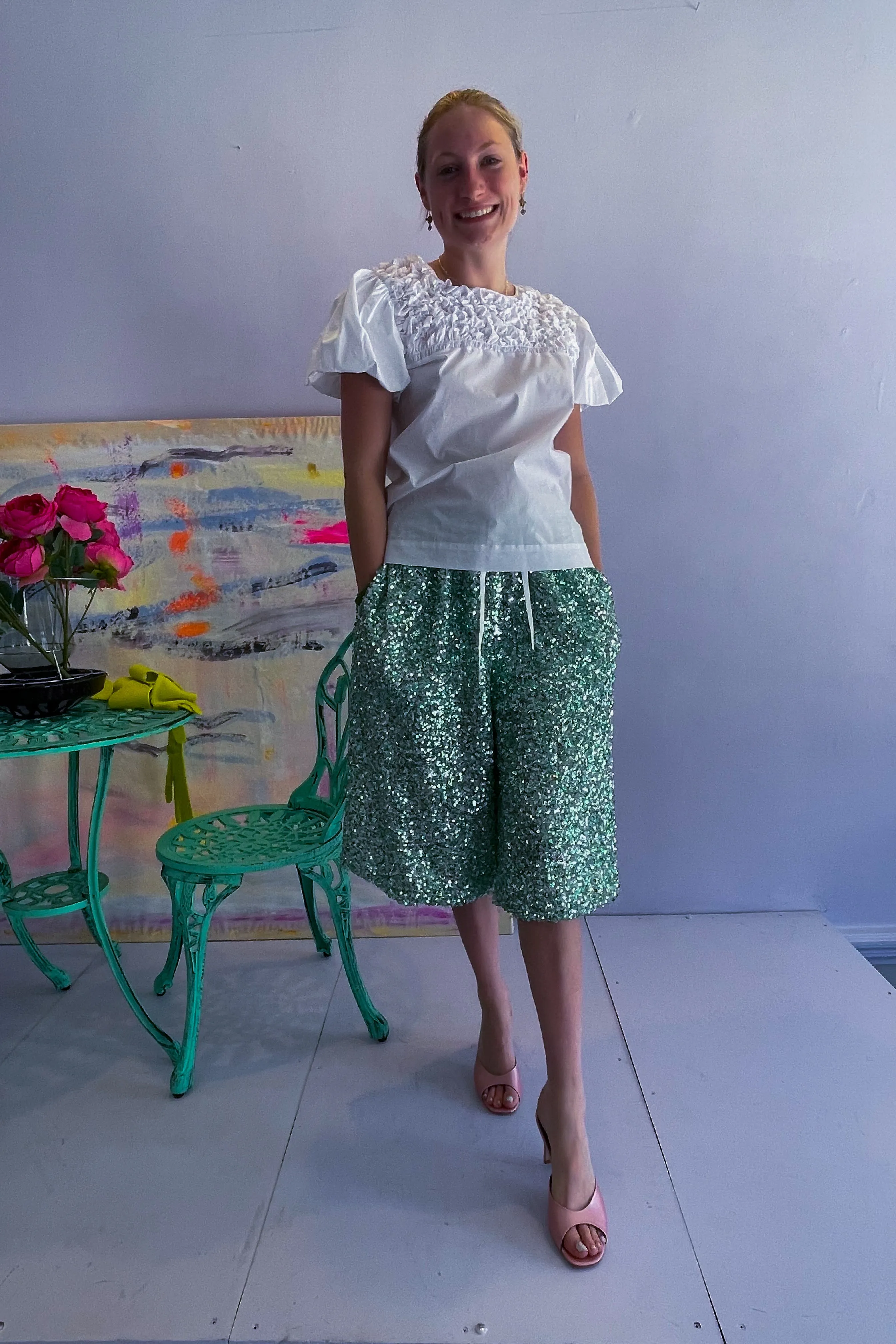 Vivetta- Abstract Smocked Top: White