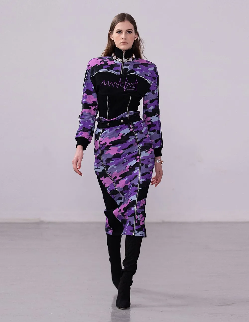 Women Camouflage Pattern Midi Pencil Skirt