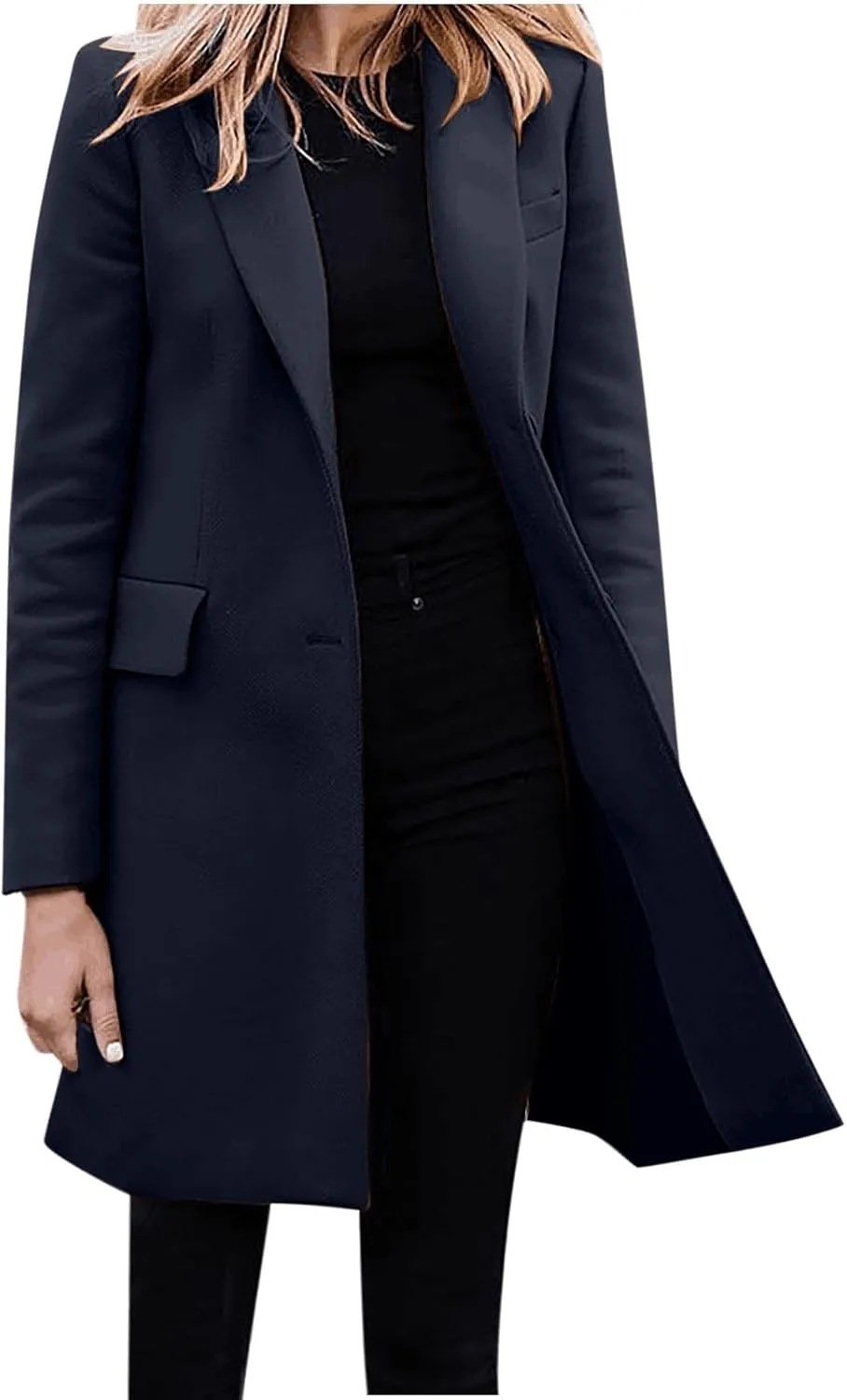 Womens Long Winter Wool Coats Womens Casual Long Trench Coats Fashion Black Jackets for Women 2024 Elegant Peacoat