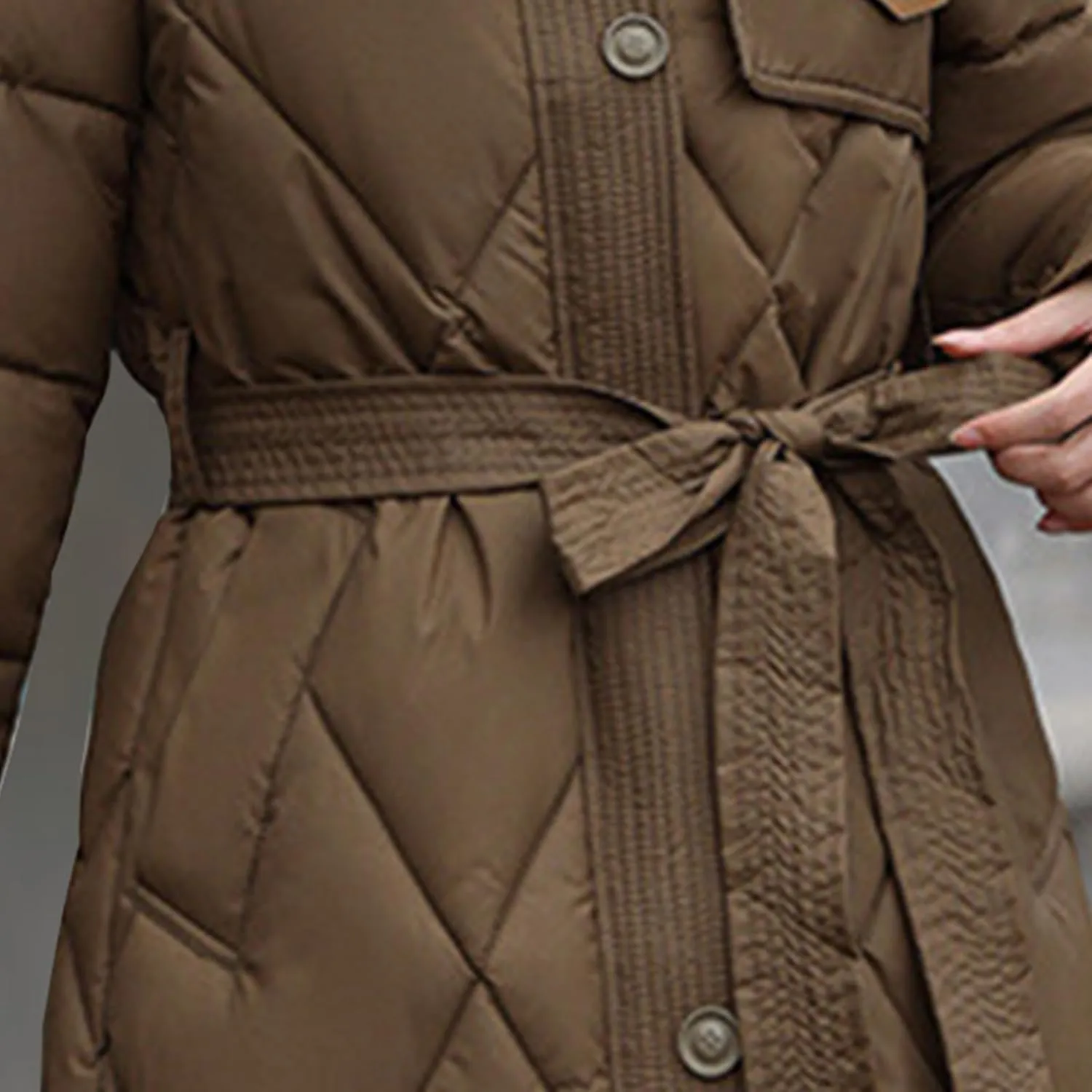 Womens Puffer Winter Coats Faux Fur Collar Warm Quilted Thickened Down Jacket Trendy Trench Coat Overcoat Outerwear