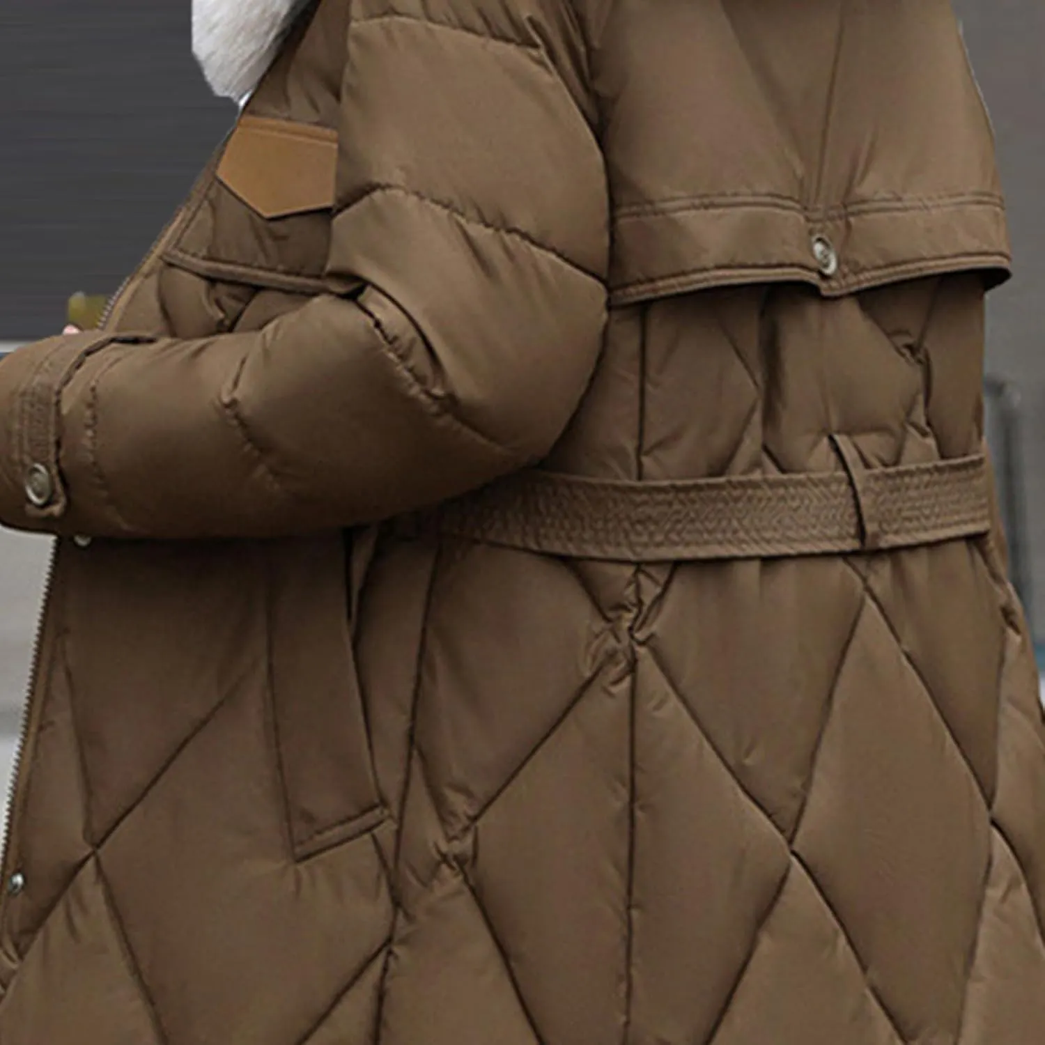 Womens Puffer Winter Coats Faux Fur Collar Warm Quilted Thickened Down Jacket Trendy Trench Coat Overcoat Outerwear