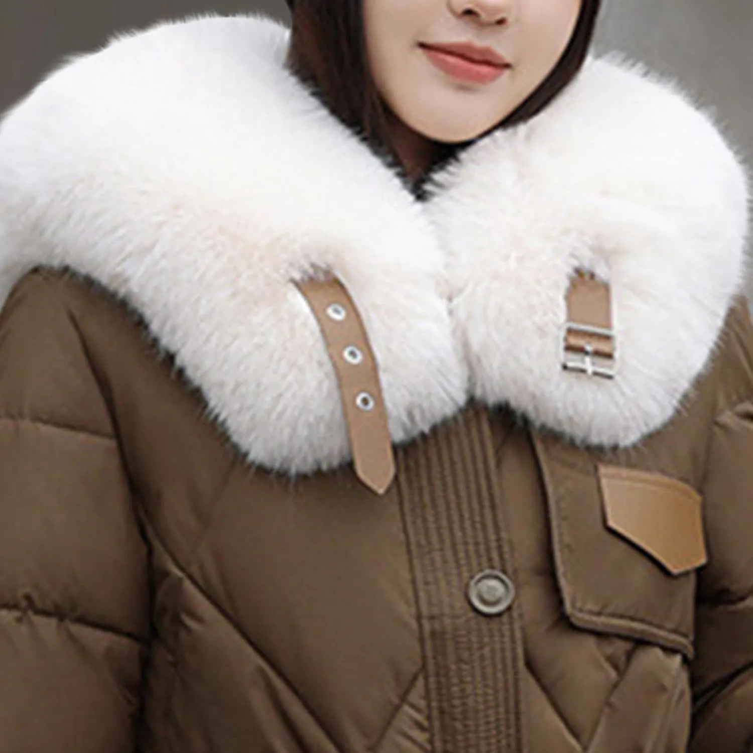 Womens Puffer Winter Coats Faux Fur Collar Warm Quilted Thickened Down Jacket Trendy Trench Coat Overcoat Outerwear