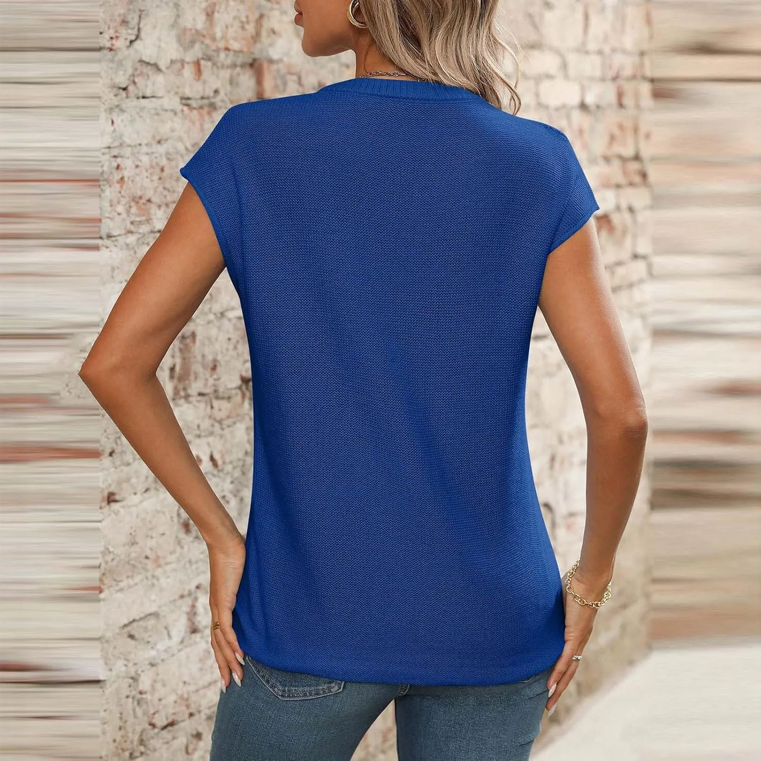 Women's Solid Color V-Neck Knit Tank Tops, Summer Loose Breathable Sleeveless Casual Shirts Lightweight Comfy Clothes