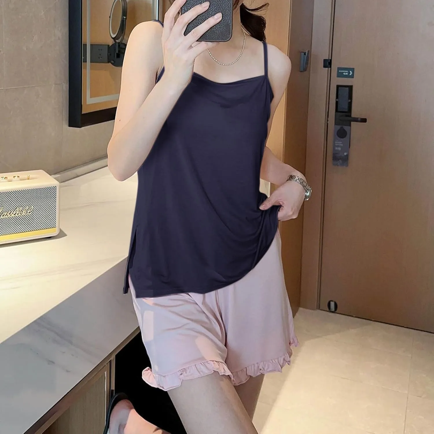 Women's Spaghetti Strap Camisole, Summer Casual Fashion Sleeveless Tank Shirts Comfy Breathable Side Split Tops