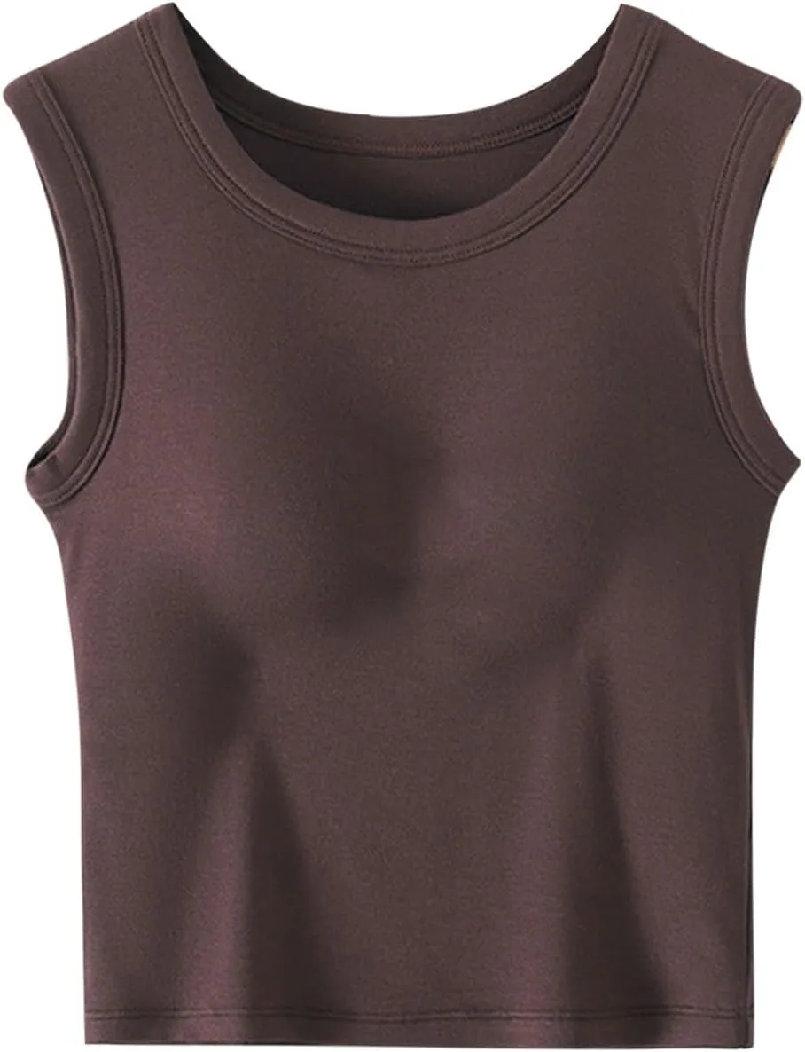 Workout Tank Tops for Women with Built in Bra, Slim Fit Crop Top, Basic Padded Camisole 2025 Summer Clothes